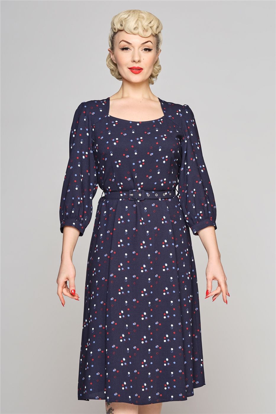 Emmalyn Chalk Polka Flared Dress