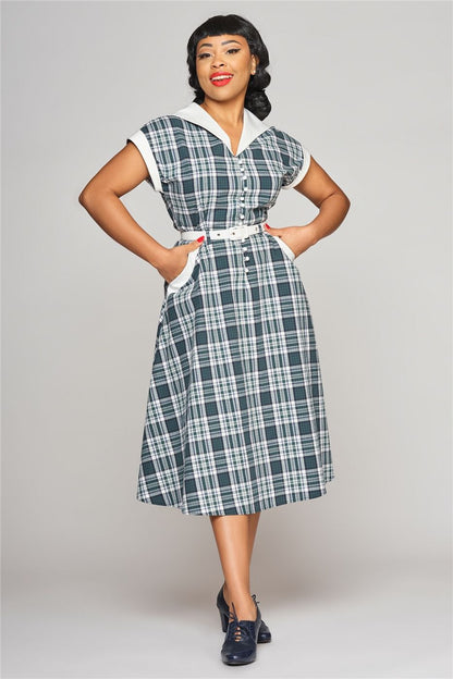 Marjorie Emerald Check Swing Dress