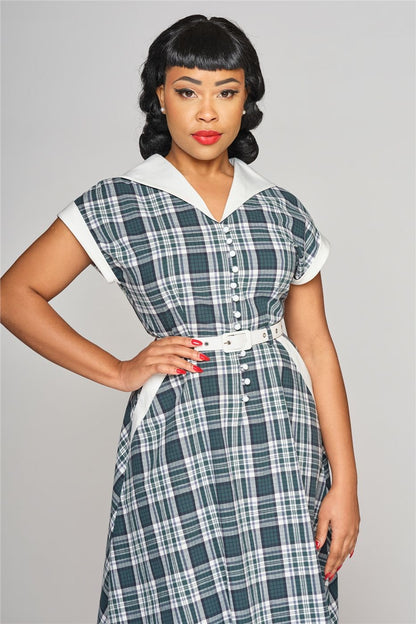 Marjorie Emerald Check Swing Dress