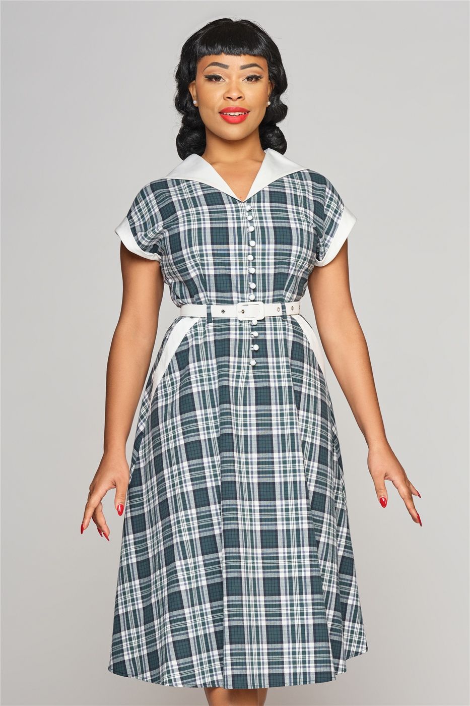 Marjorie Emerald Check Swing Dress