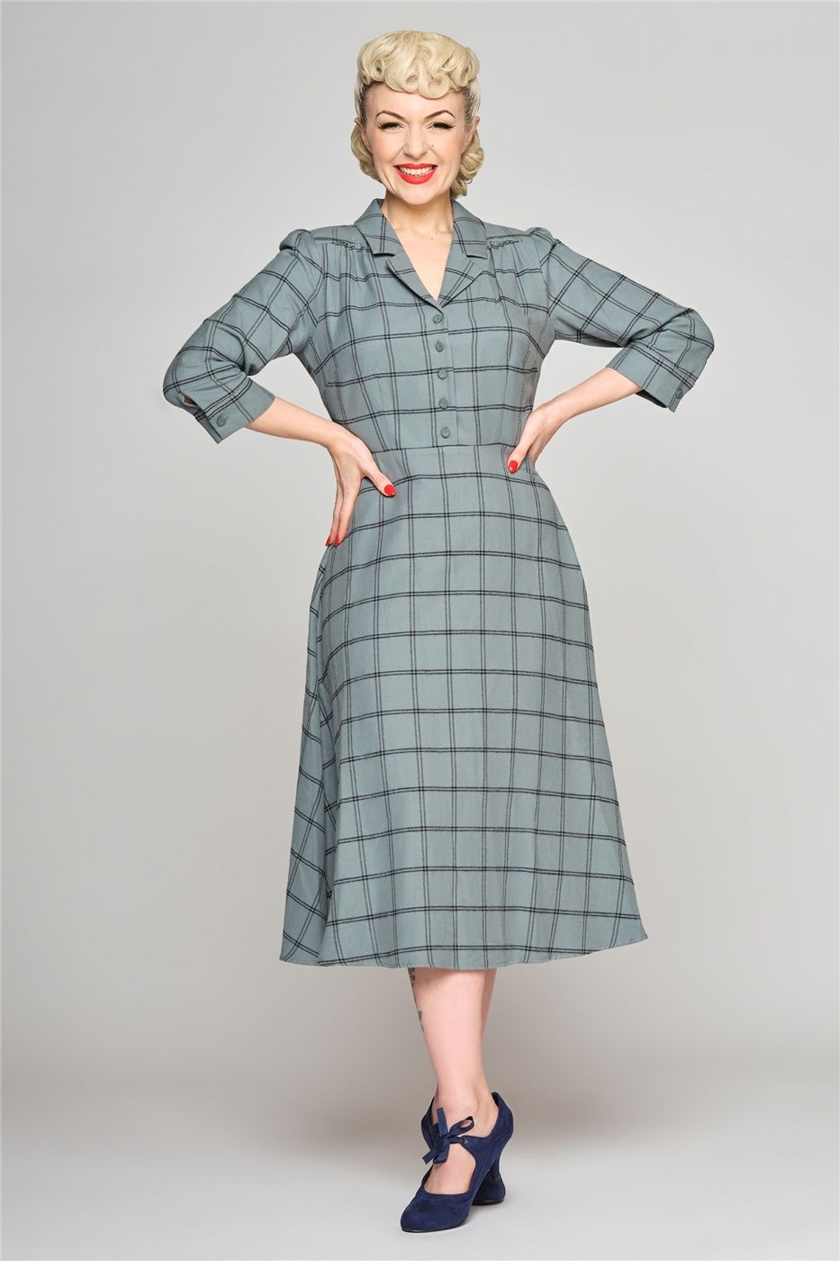 Alexandrea Seafoam Check Flared Dress