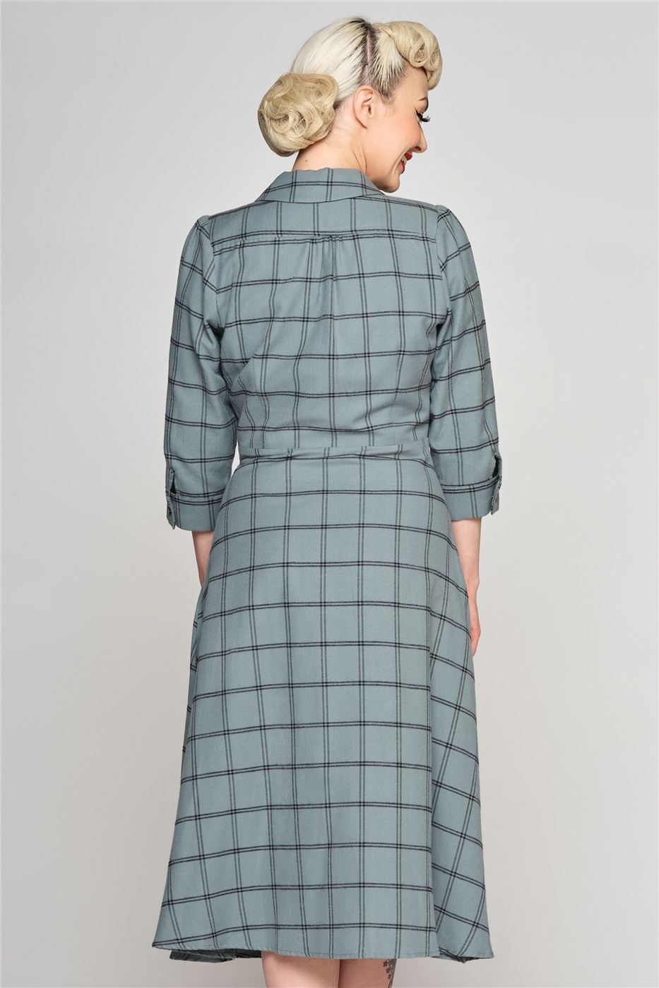 Alexandrea Seafoam Check Flared Dress