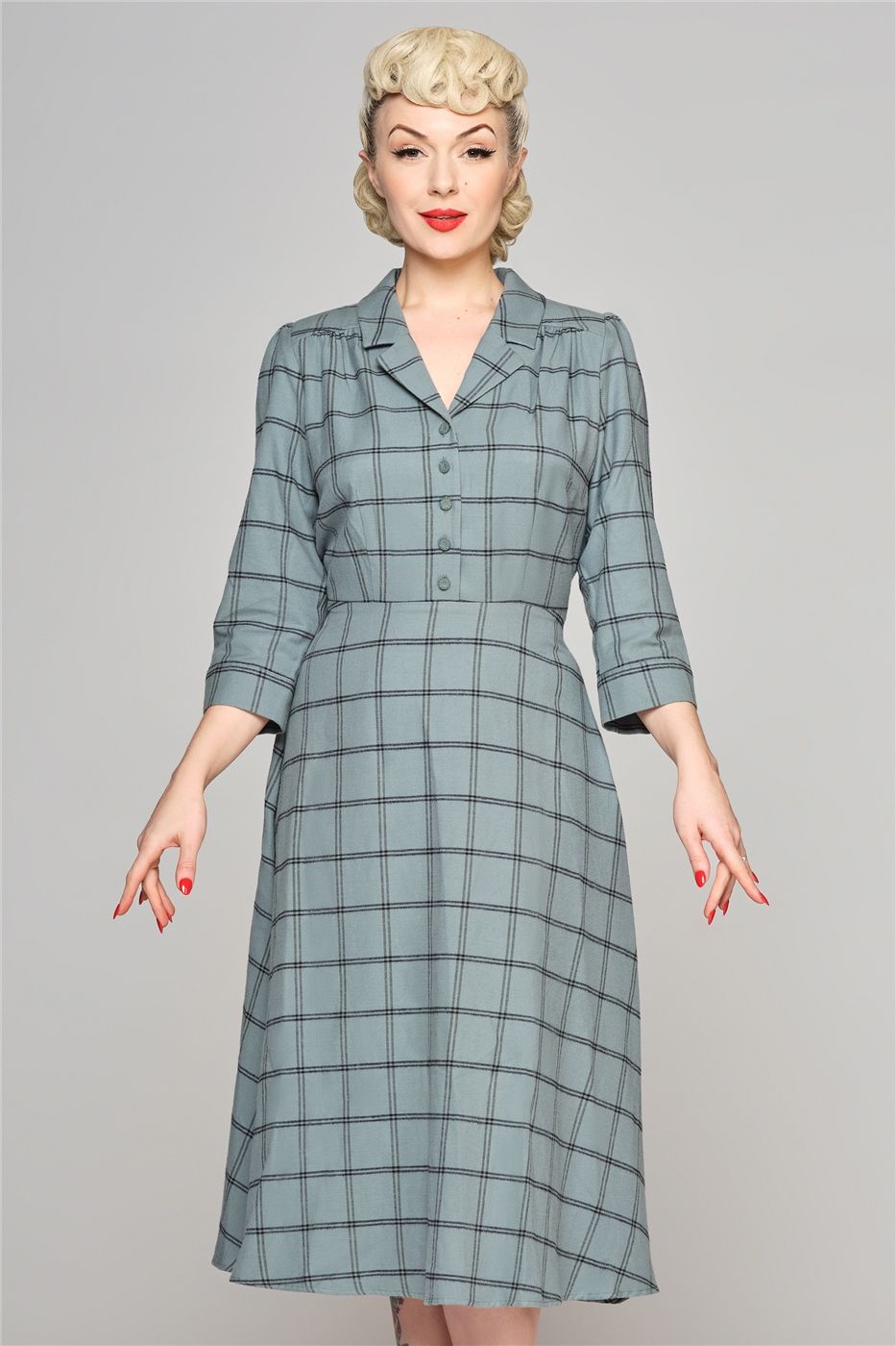 Alexandrea Seafoam Check Flared Dress