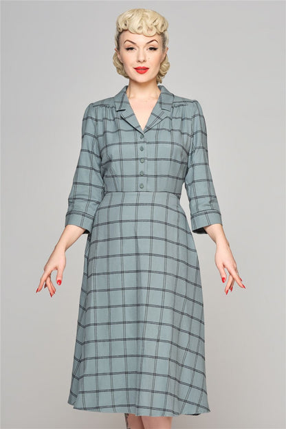 Alexandrea Seafoam Check Flared Dress