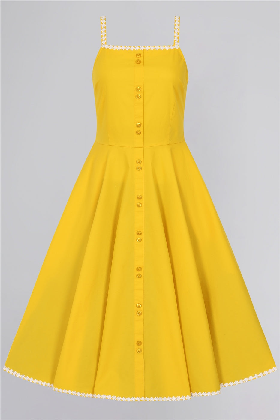 Morgana White Trim Yellow Swing Dress