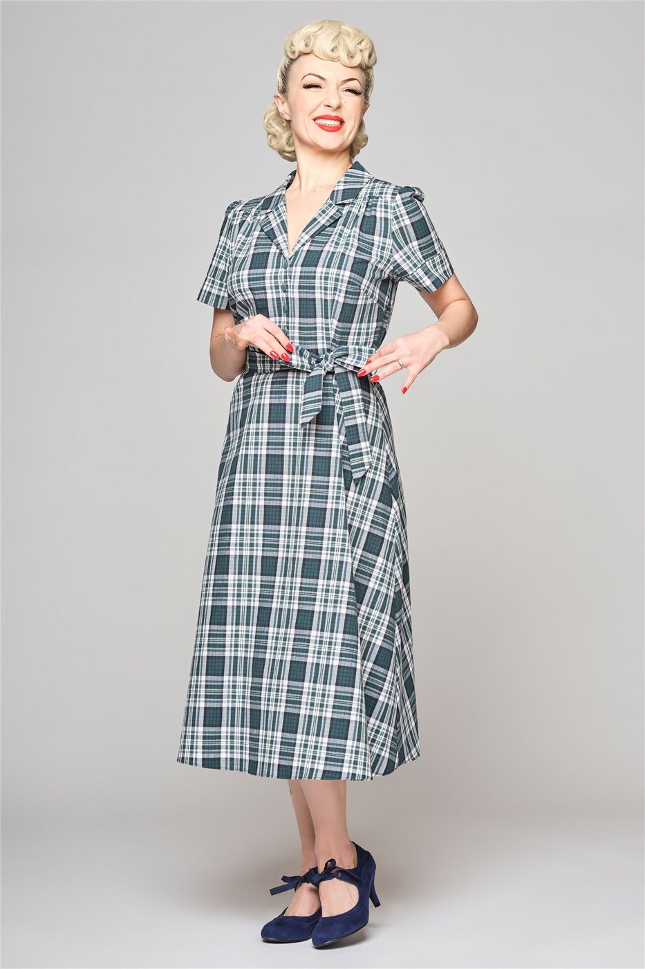 Alexandrea Belted Emerald Check Dress