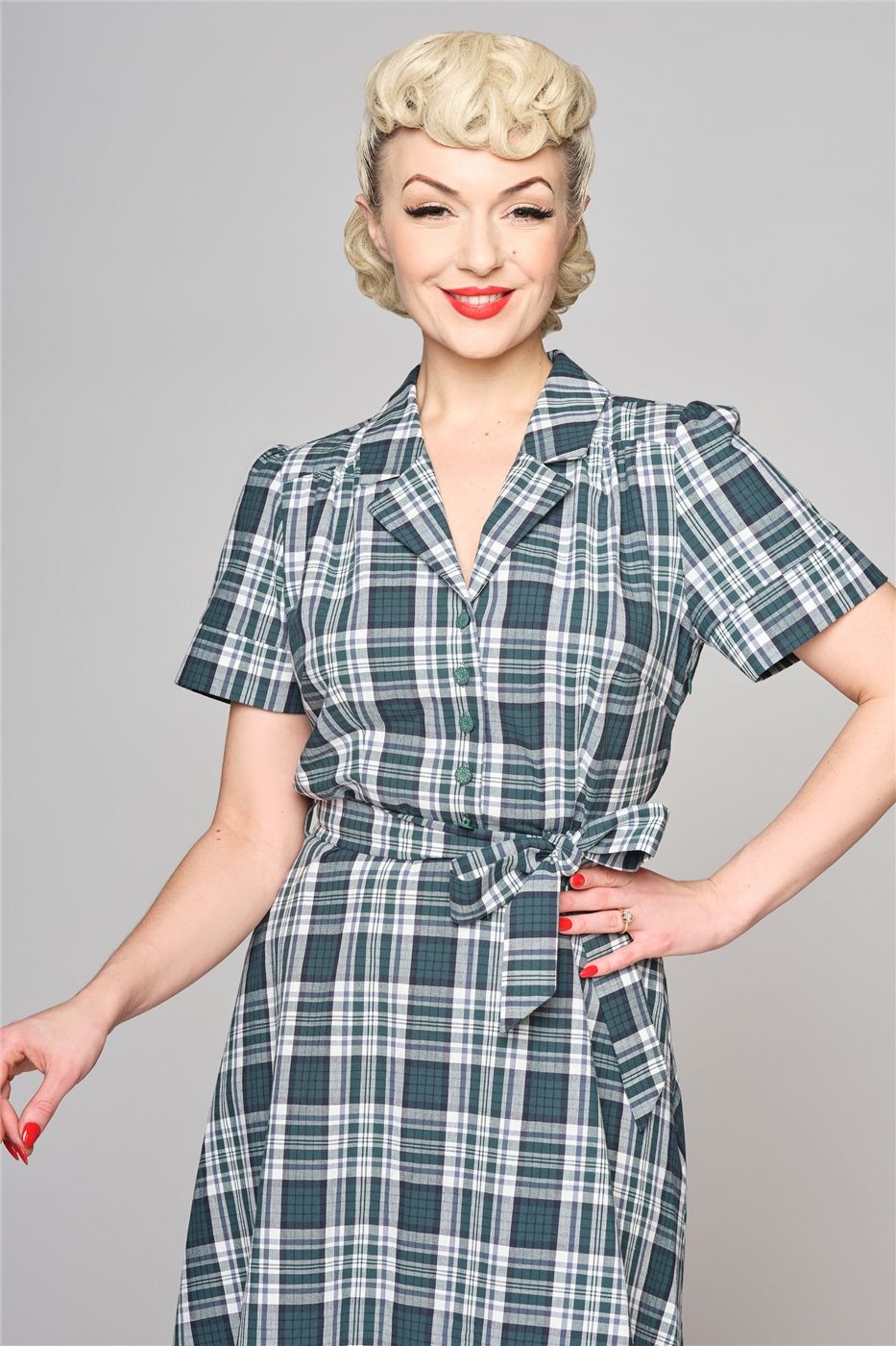 Alexandrea Belted Emerald Check Dress