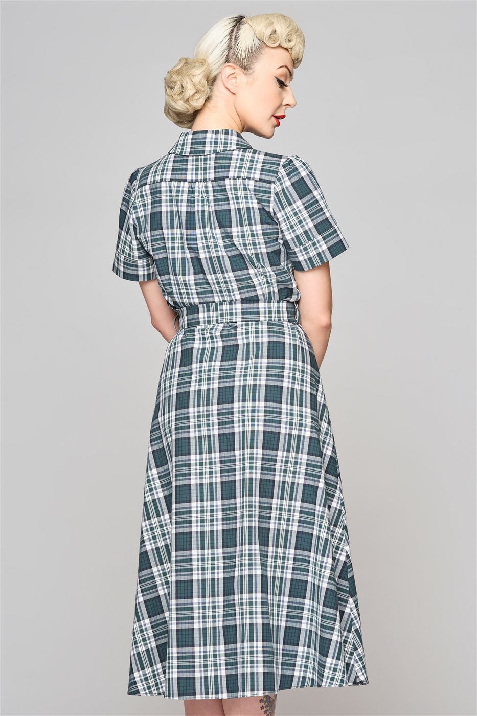 Alexandrea Belted Emerald Check Dress