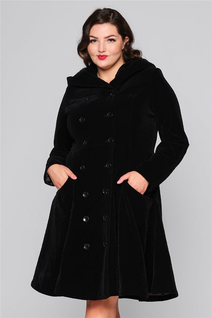 Heather Quilted Velvet Hooded Coat