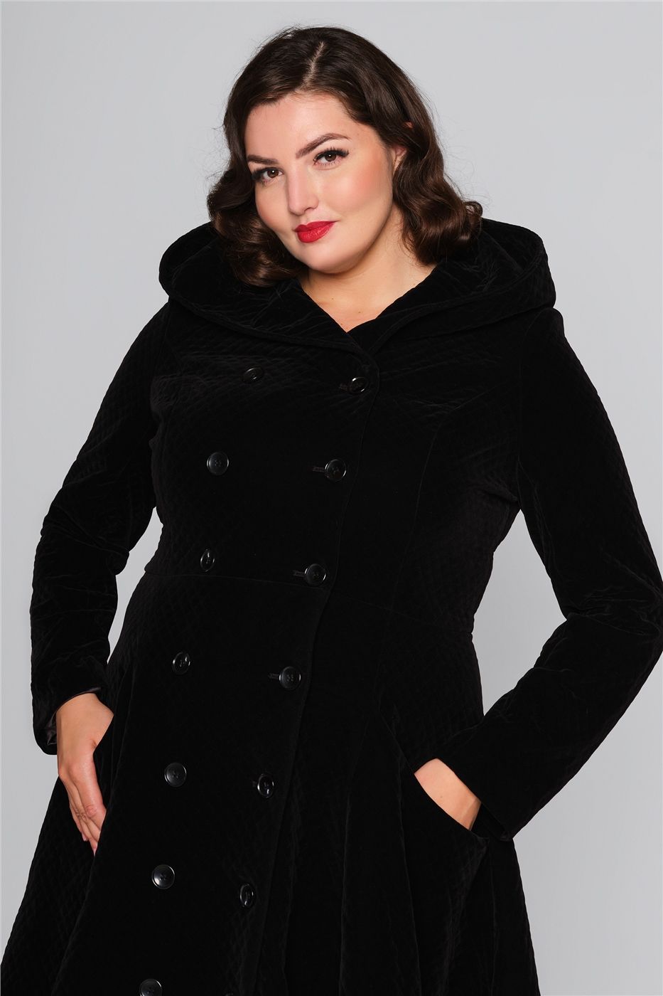 Heather Quilted Velvet Hooded Coat