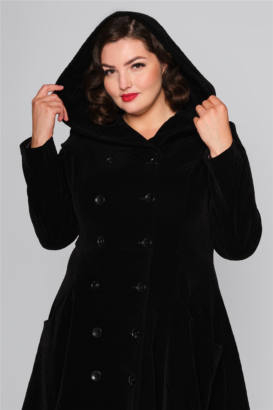 Heather Quilted Velvet Hooded Coat