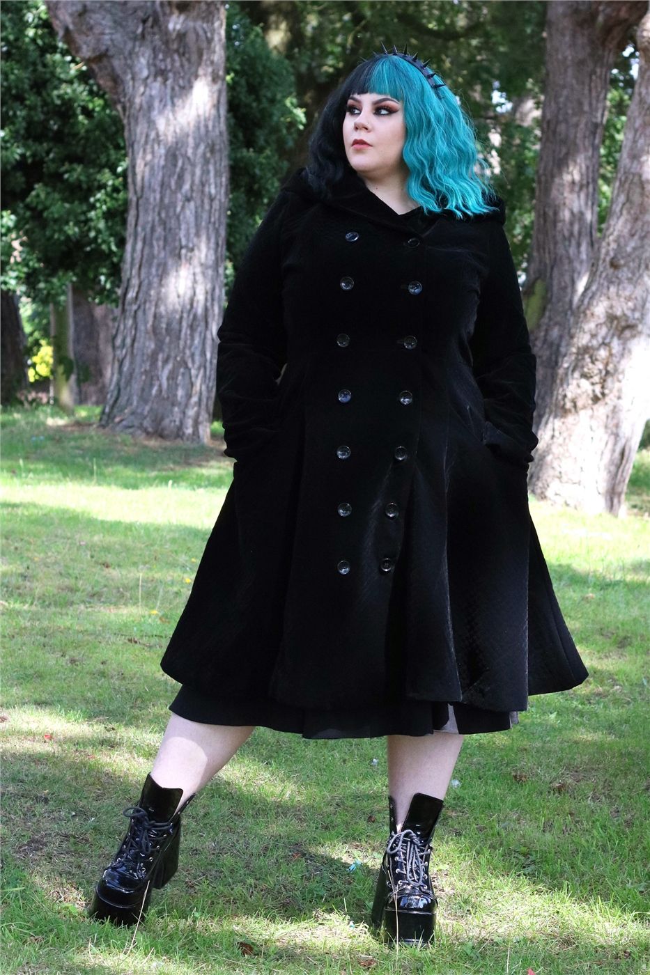 Heather Quilted Velvet Hooded Coat