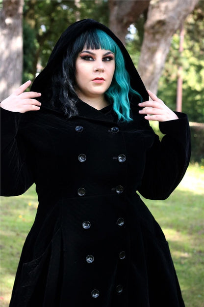 Heather Quilted Velvet Hooded Coat